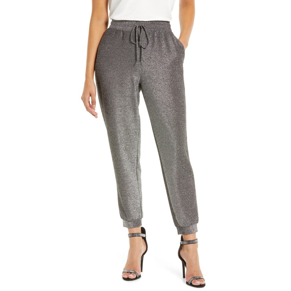 Halogen Womens Metallic Jogger Pants Silver Charcoal Sparkle Size S NWT‎